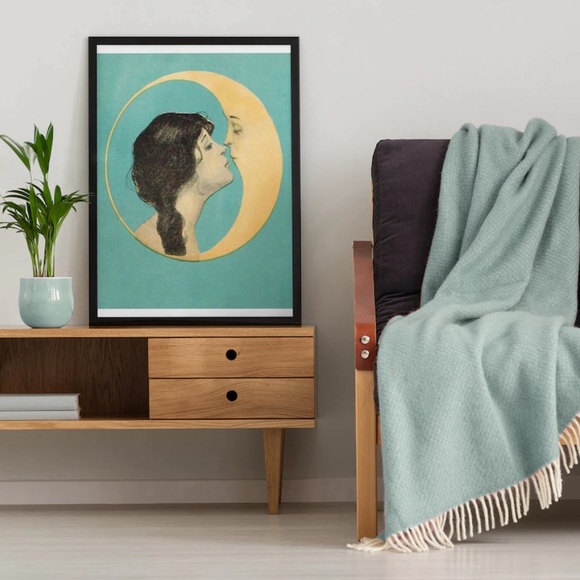 Anthropologie Vintage ART lunar print canvas moon - Picture 1 of 5